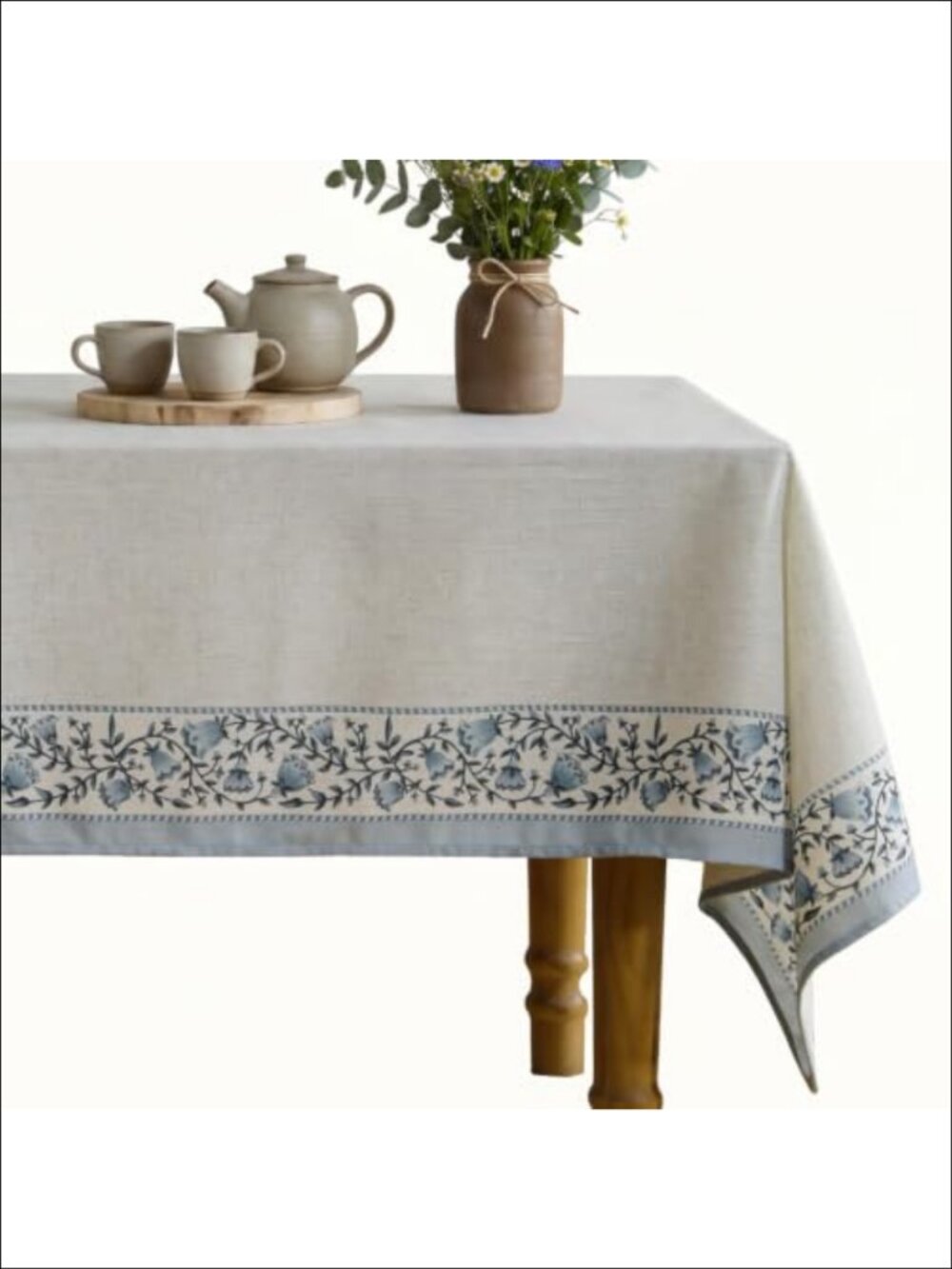 Linen Polyester Rectangular Tablecloth 79x55 Floral Dining Table Cover
